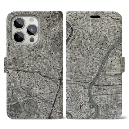 【蔵前】地図柄iPhoneケース（手帳両面タイプ・モノトーン）iPhone 15 Pro 用