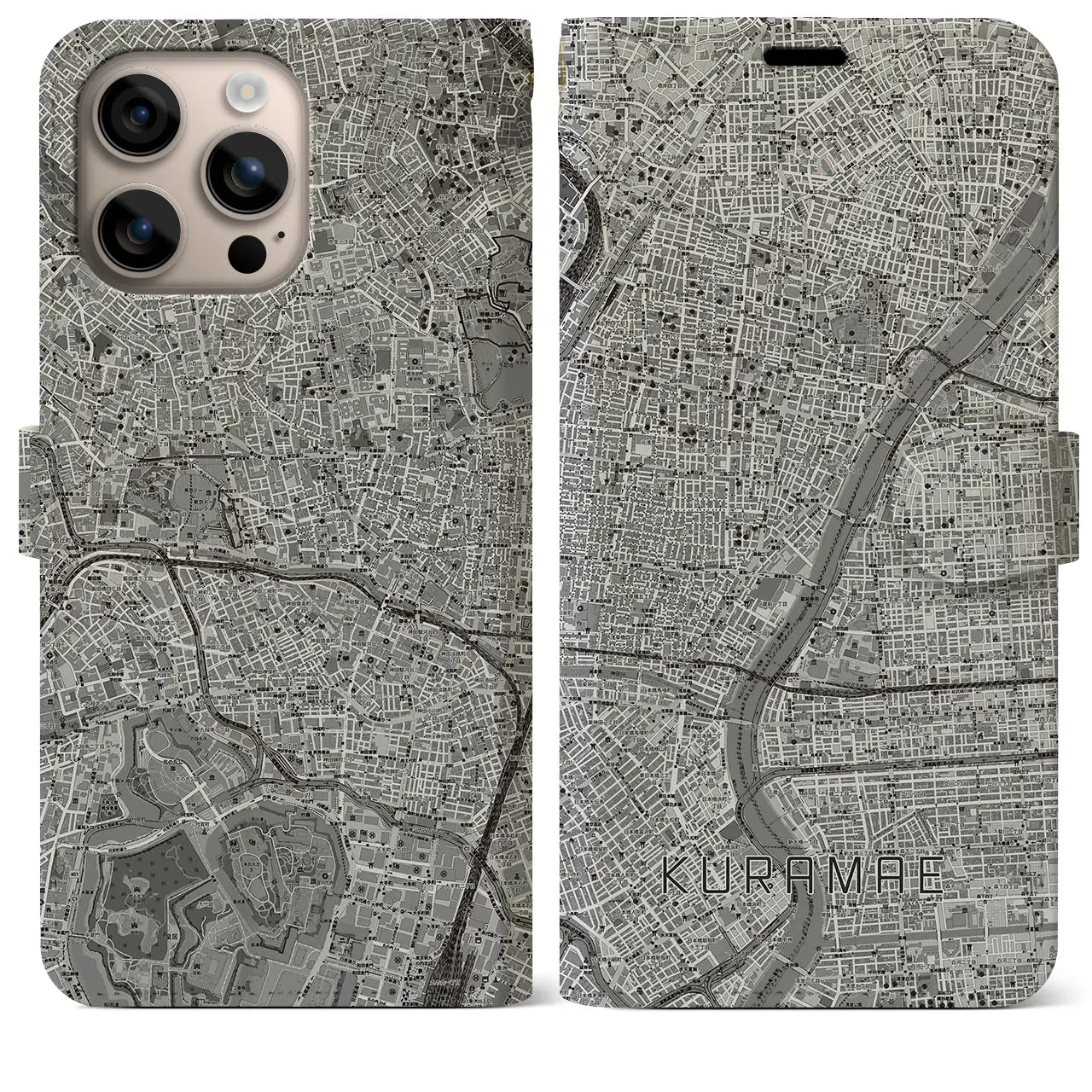 【蔵前（東京都）】地図柄iPhoneケース（手帳タイプ）モノトーン・iPhone 16 Plus 用