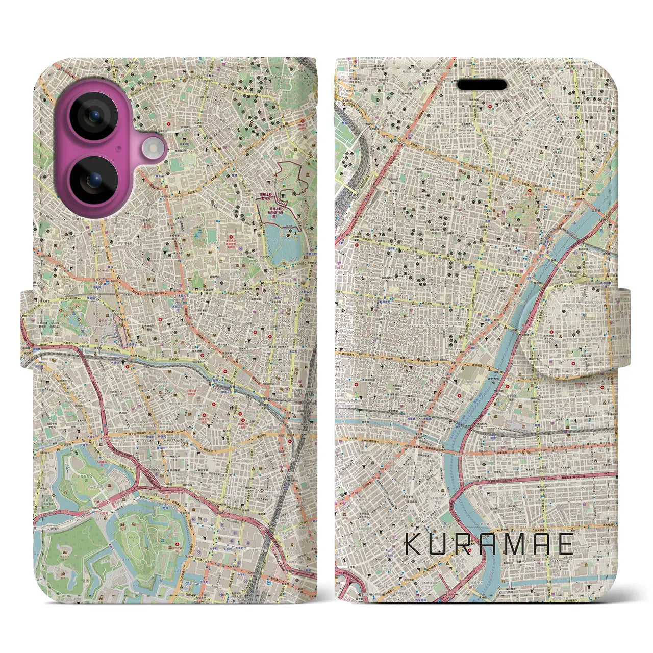 【蔵前（東京都）】地図柄iPhoneケース（手帳タイプ）ナチュラル・iPhone 16 Pro 用