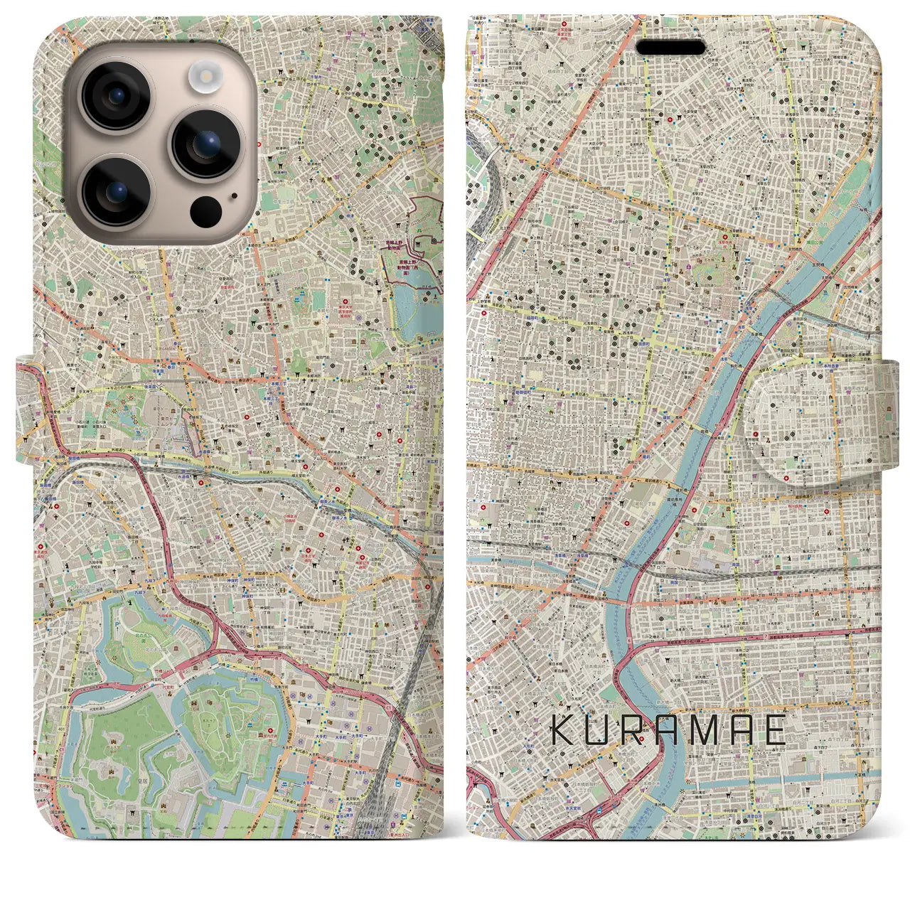 【蔵前（東京都）】地図柄iPhoneケース（手帳タイプ）ナチュラル・iPhone 16 Plus 用