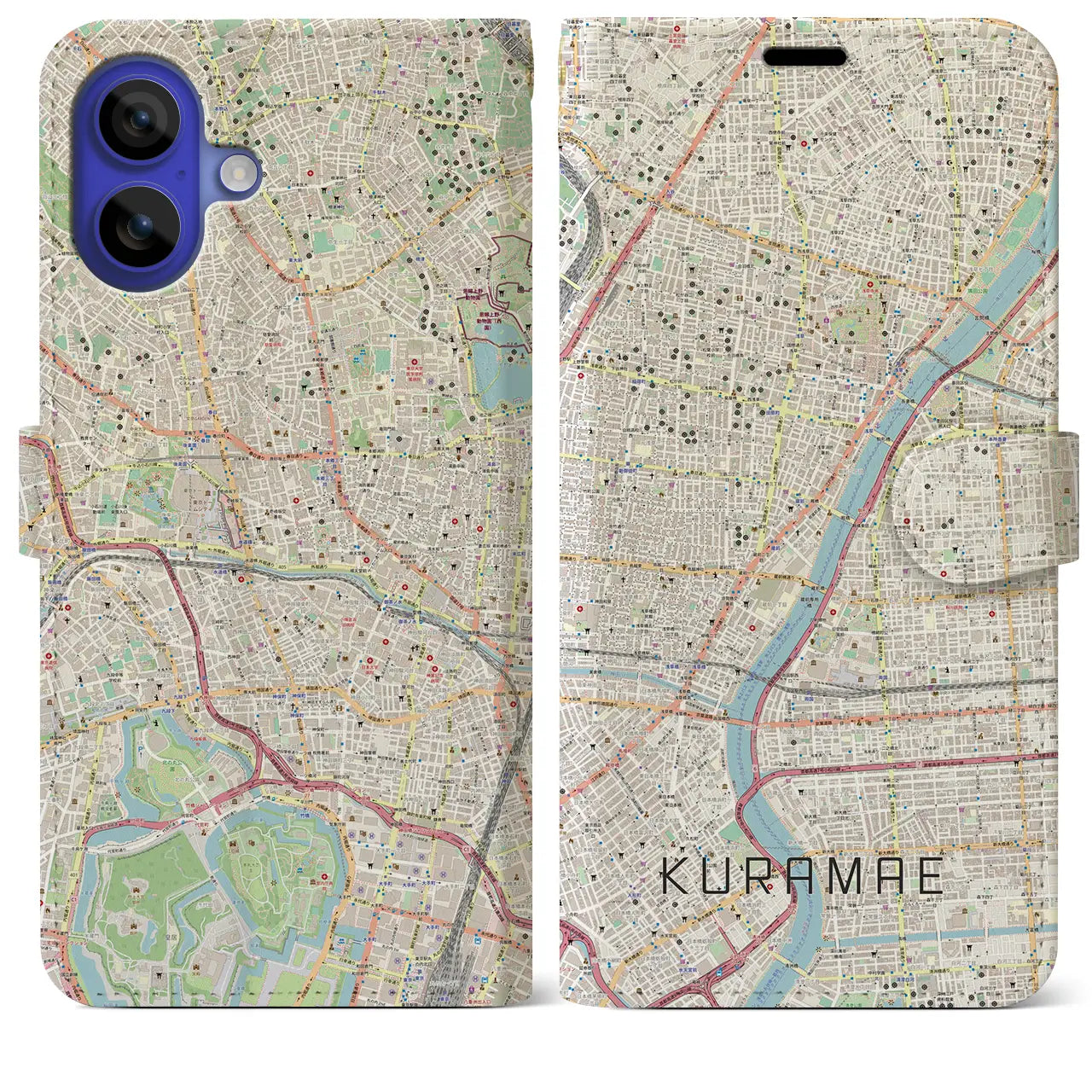 【蔵前（東京都）】地図柄iPhoneケース（手帳タイプ）ナチュラル・iPhone 16 Pro Max 用