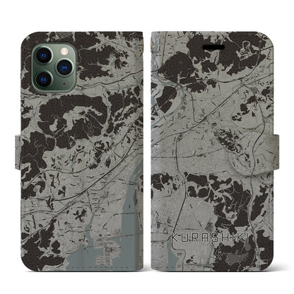 【倉敷（岡山県）】地図柄iPhoneケース（手帳タイプ）モノトーン・iPhone 11 Pro 用