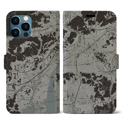 【倉敷（岡山県）】地図柄iPhoneケース（手帳タイプ）モノトーン・iPhone 12 / 12 Pro 用
