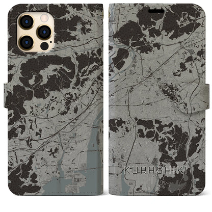 【倉敷（岡山県）】地図柄iPhoneケース（手帳タイプ）モノトーン・iPhone 12 Pro Max 用