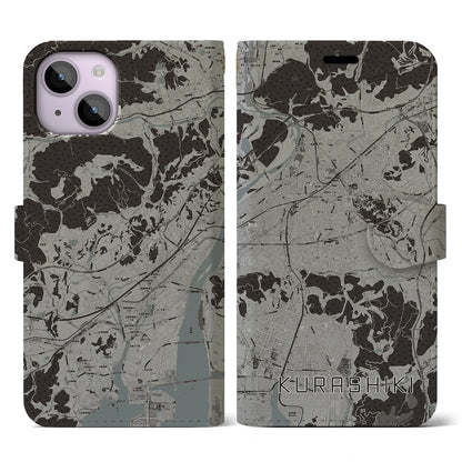 【倉敷（岡山県）】地図柄iPhoneケース（手帳タイプ）モノトーン・iPhone 14 用