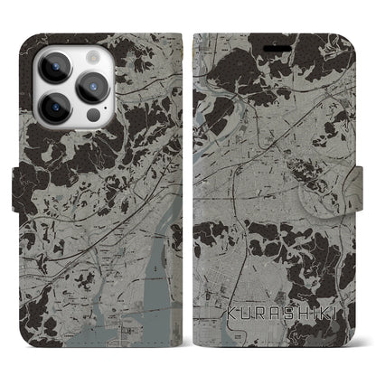 【倉敷（岡山県）】地図柄iPhoneケース（手帳タイプ）モノトーン・iPhone 14 Pro 用