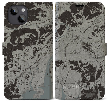 【倉敷（岡山県）】地図柄iPhoneケース（手帳タイプ）モノトーン・iPhone 14 Plus 用