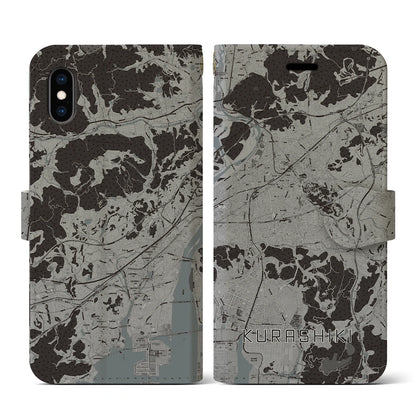 【倉敷（岡山県）】地図柄iPhoneケース（手帳タイプ）モノトーン・iPhone XS / X 用