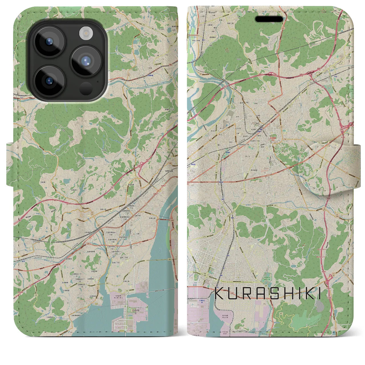 【倉敷（岡山県）】地図柄iPhoneケース（手帳タイプ）