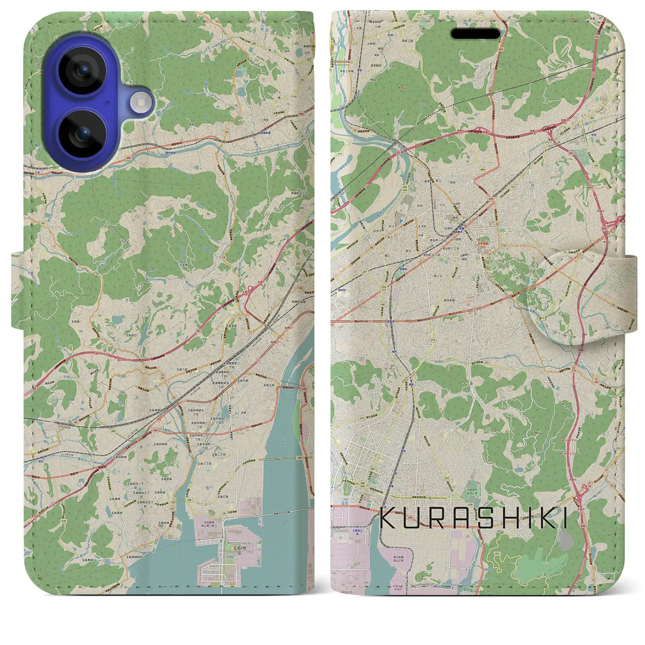 【倉敷（岡山県）】地図柄iPhoneケース（手帳タイプ）ナチュラル・iPhone 16 Pro Max 用