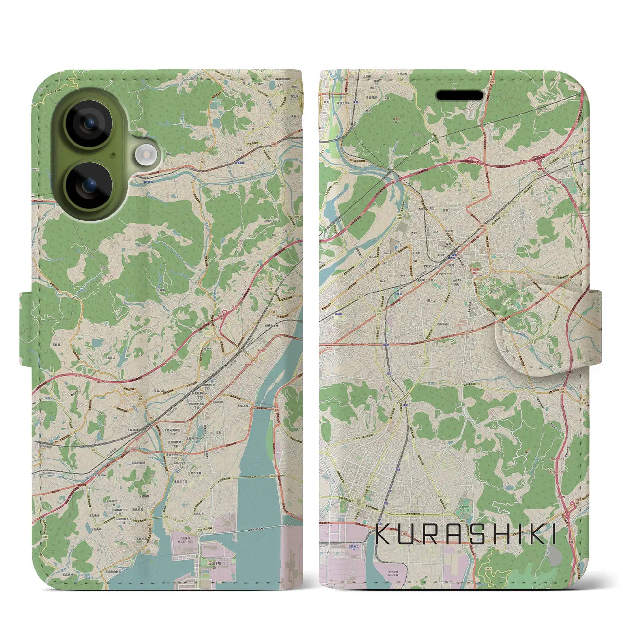 【倉敷（岡山県）】地図柄iPhoneケース（手帳タイプ）