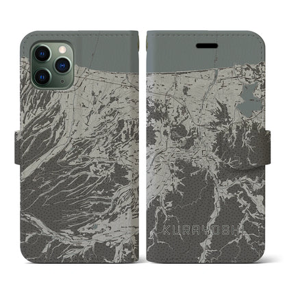 【倉吉（鳥取県）】地図柄iPhoneケース（手帳タイプ）モノトーン・iPhone 11 Pro 用