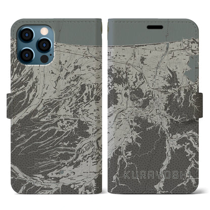 【倉吉（鳥取県）】地図柄iPhoneケース（手帳タイプ）モノトーン・iPhone 12 / 12 Pro 用
