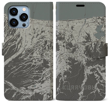 【倉吉（鳥取県）】地図柄iPhoneケース（手帳タイプ）モノトーン・iPhone 13 Pro Max 用