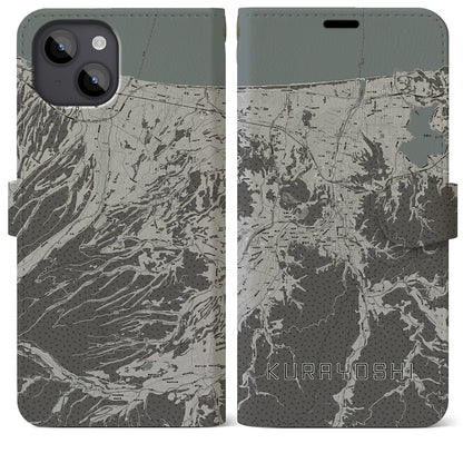 【倉吉（鳥取県）】地図柄iPhoneケース（手帳タイプ）モノトーン・iPhone 14 Plus 用