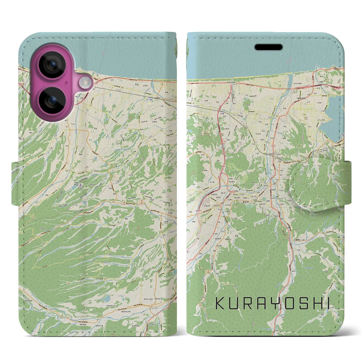 【倉吉（鳥取県）】地図柄iPhoneケース（手帳タイプ）ナチュラル・iPhone 16 Pro 用