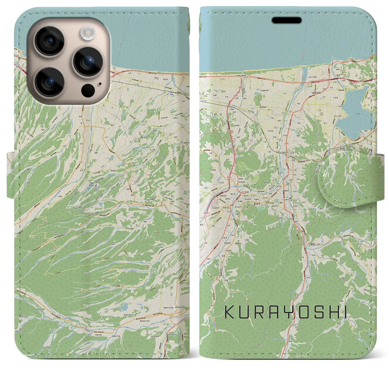 【倉吉（鳥取県）】地図柄iPhoneケース（手帳タイプ）ナチュラル・iPhone 16 Plus 用