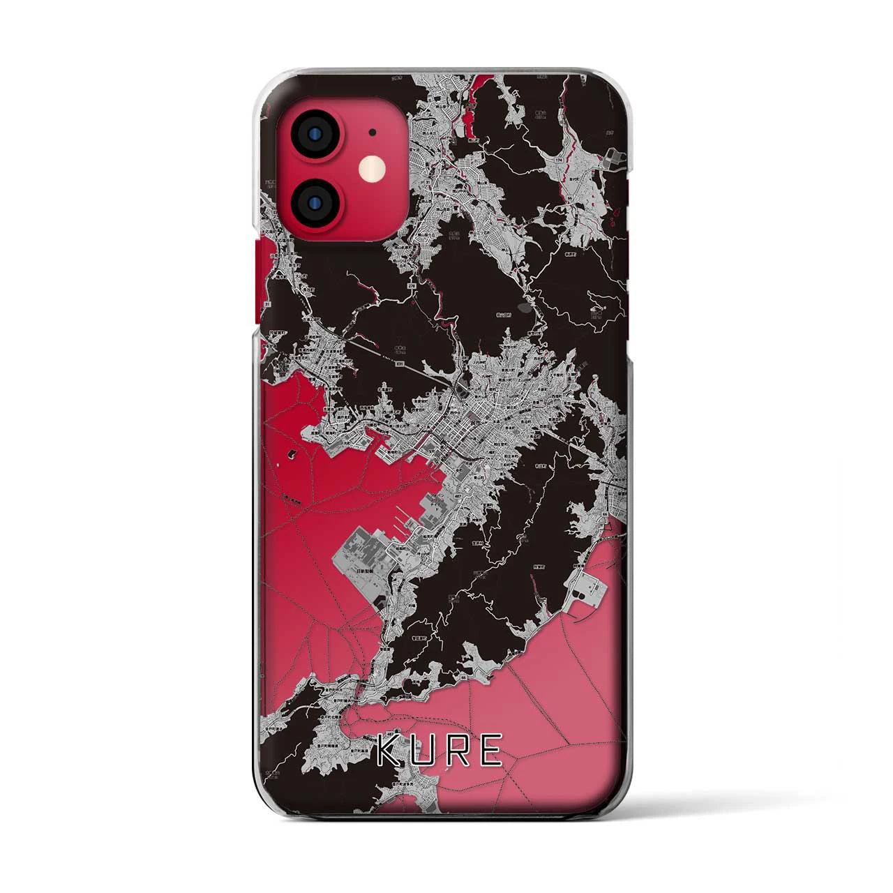 【呉（広島県）】地図柄iPhoneケース（クリアタイプ）モノトーン・iPhone 11 用