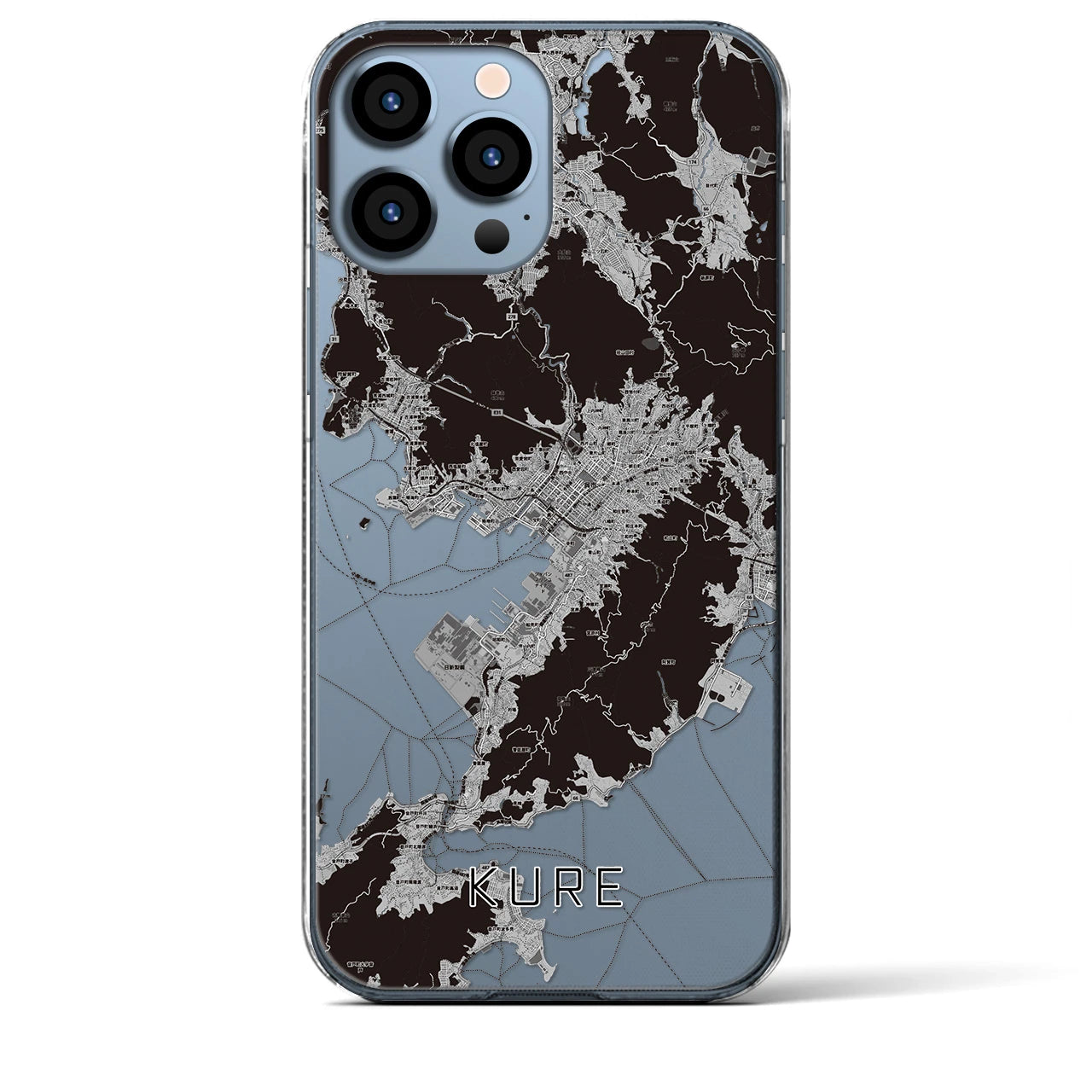 【呉（広島県）】地図柄iPhoneケース（クリアタイプ）モノトーン・iPhone 13 Pro Max 用