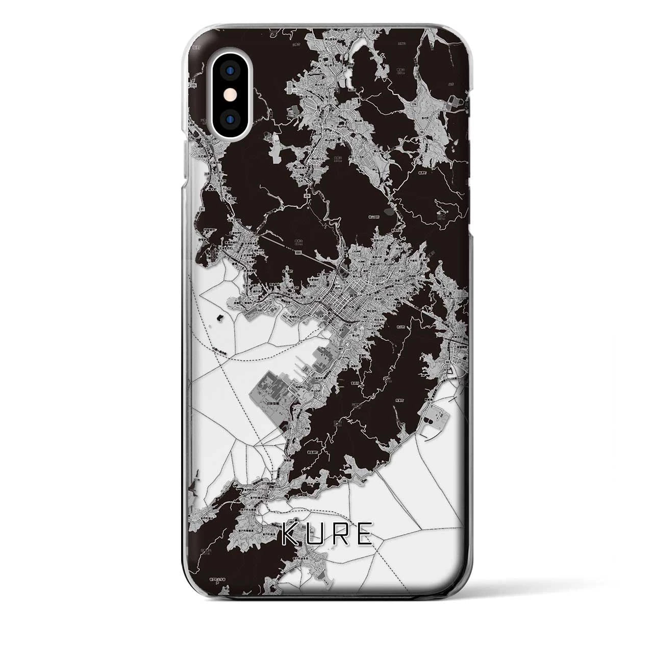 【呉（広島県）】地図柄iPhoneケース（クリアタイプ）モノトーン・iPhone XS Max 用