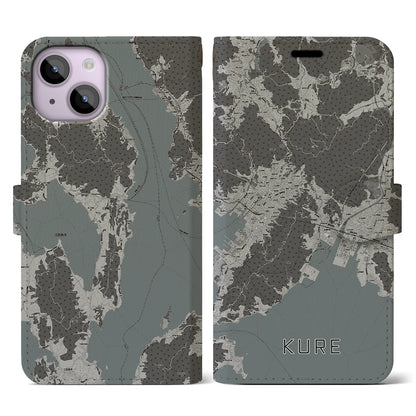 【呉（広島県）】地図柄iPhoneケース（手帳タイプ）モノトーン・iPhone 14 用