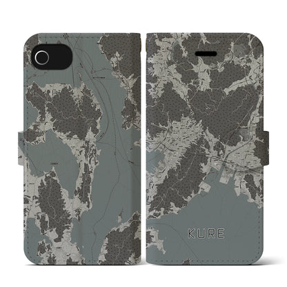 【呉（広島県）】地図柄iPhoneケース（手帳タイプ）モノトーン・iPhone SE（第3 / 第2世代） / 8 / 7 / 6s / 6 用