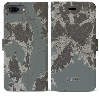 【呉（広島県）】地図柄iPhoneケース（手帳タイプ）モノトーン・iPhone 8Plus /7Plus / 6sPlus / 6Plus 用