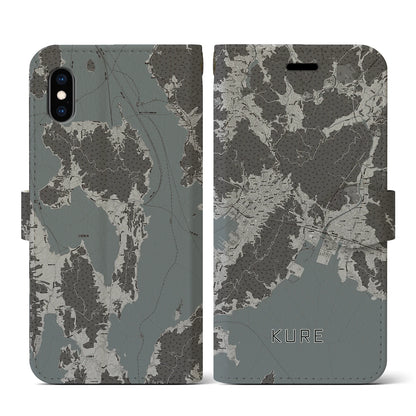 【呉（広島県）】地図柄iPhoneケース（手帳タイプ）モノトーン・iPhone XS / X 用