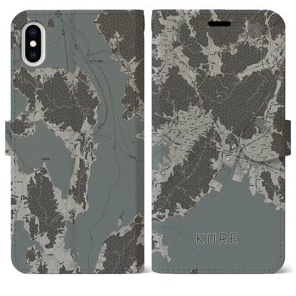 【呉（広島県）】地図柄iPhoneケース（手帳タイプ）モノトーン・iPhone XS Max 用