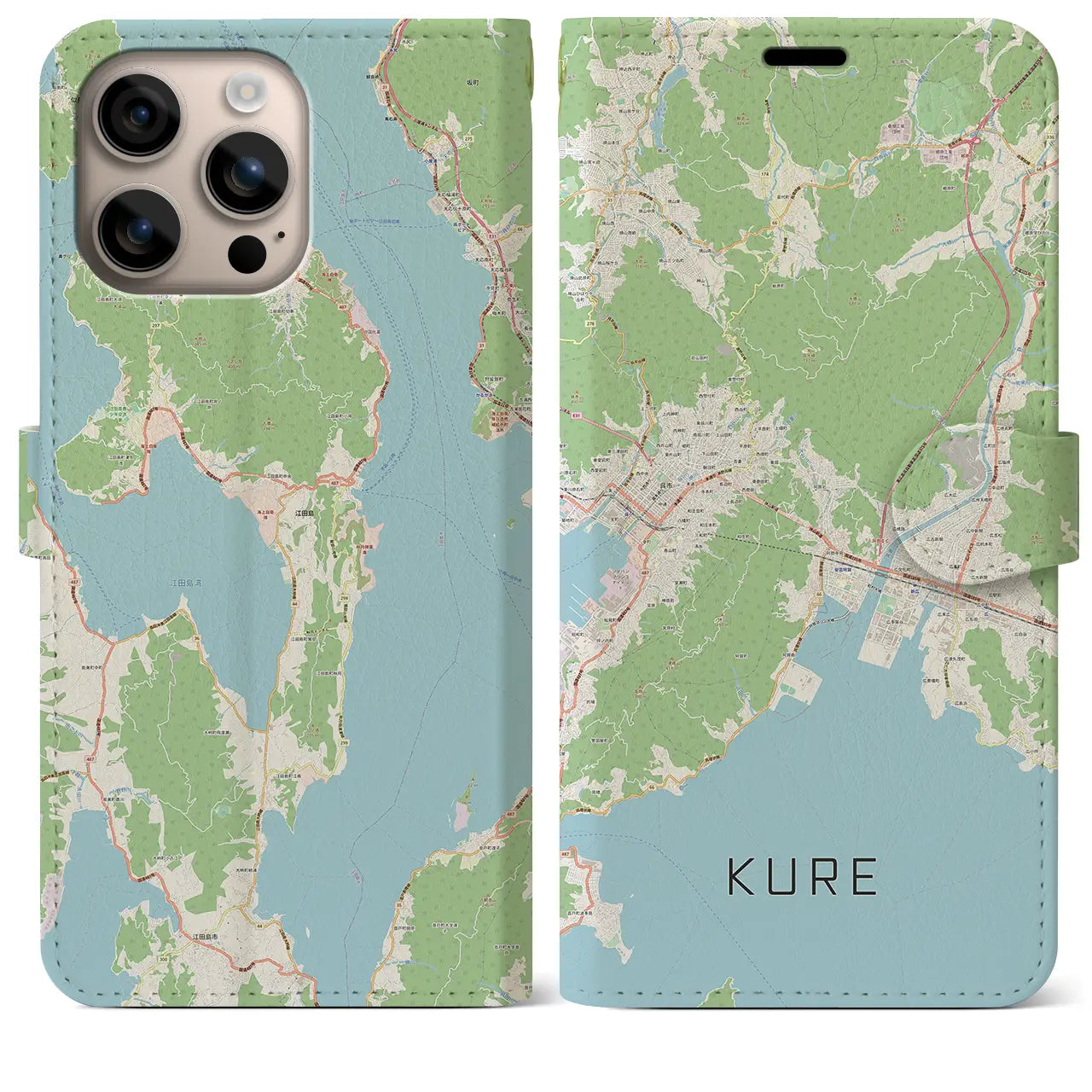 【呉（広島県）】地図柄iPhoneケース（手帳タイプ）ナチュラル・iPhone 16 Plus 用