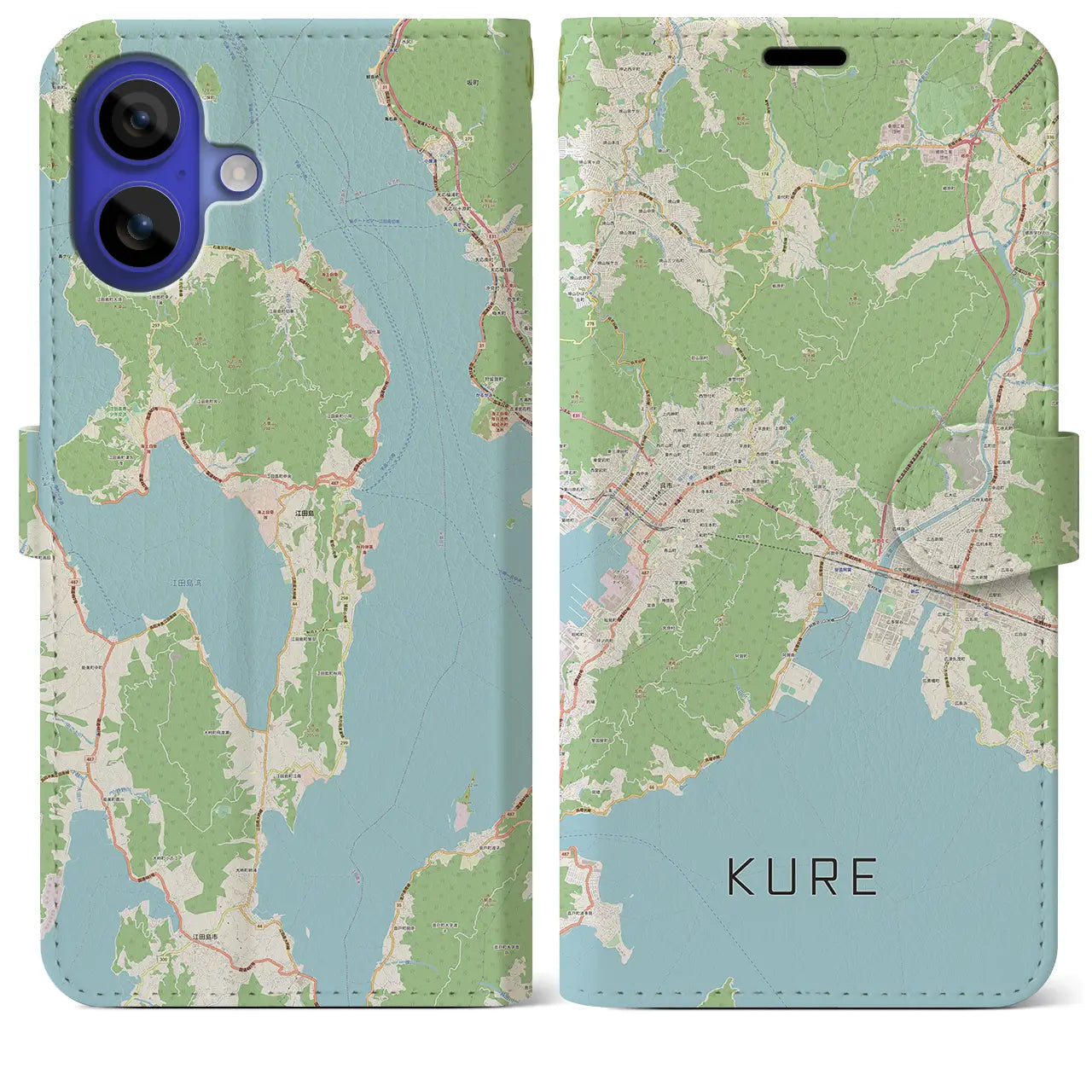 【呉（広島県）】地図柄iPhoneケース（手帳タイプ）ナチュラル・iPhone 16 Pro Max 用