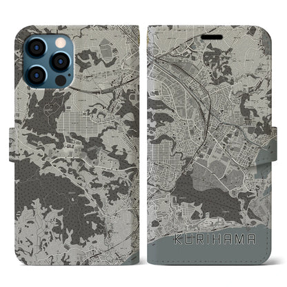 【久里浜（神奈川県）】地図柄iPhoneケース（手帳タイプ）モノトーン・iPhone 12 / 12 Pro 用