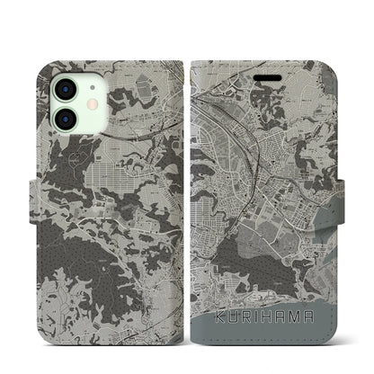 【久里浜（神奈川県）】地図柄iPhoneケース（手帳タイプ）モノトーン・iPhone 12 mini 用
