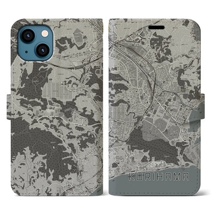 【久里浜（神奈川県）】地図柄iPhoneケース（手帳タイプ）モノトーン・iPhone 13 用