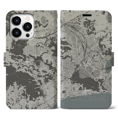 【久里浜（神奈川県）】地図柄iPhoneケース（手帳タイプ）モノトーン・iPhone 13 Pro 用