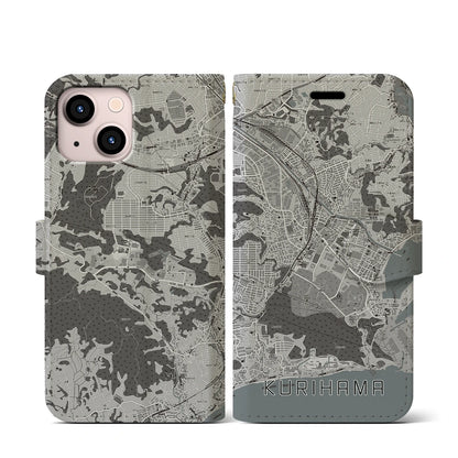 【久里浜（神奈川県）】地図柄iPhoneケース（手帳タイプ）モノトーン・iPhone 13 mini 用