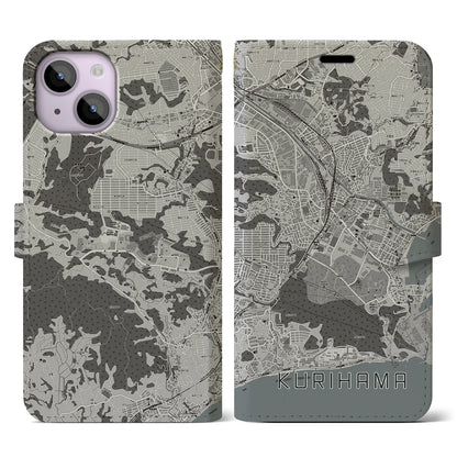 【久里浜（神奈川県）】地図柄iPhoneケース（手帳タイプ）モノトーン・iPhone 14 用