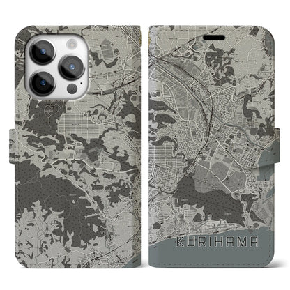 【久里浜（神奈川県）】地図柄iPhoneケース（手帳タイプ）モノトーン・iPhone 14 Pro 用