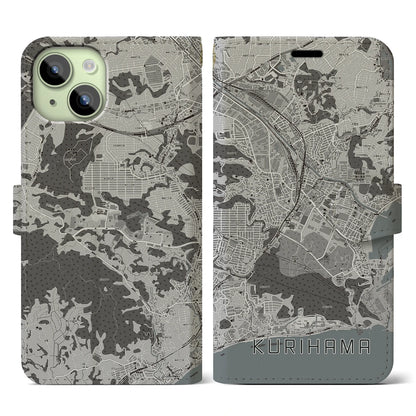【久里浜（神奈川県）】地図柄iPhoneケース（手帳タイプ）モノトーン・iPhone 15 用
