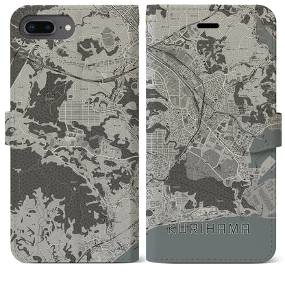 【久里浜（神奈川県）】地図柄iPhoneケース（手帳タイプ）モノトーン・iPhone 8Plus /7Plus / 6sPlus / 6Plus 用