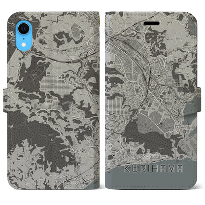 【久里浜（神奈川県）】地図柄iPhoneケース（手帳タイプ）モノトーン・iPhone XR 用