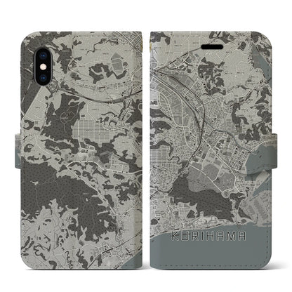 【久里浜（神奈川県）】地図柄iPhoneケース（手帳タイプ）モノトーン・iPhone XS / X 用