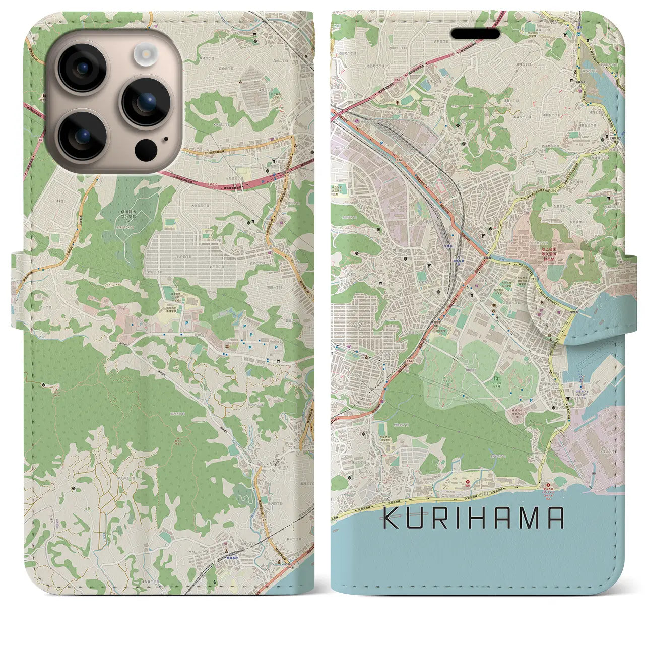 【久里浜（神奈川県）】地図柄iPhoneケース（手帳タイプ）ナチュラル・iPhone 16 Plus 用