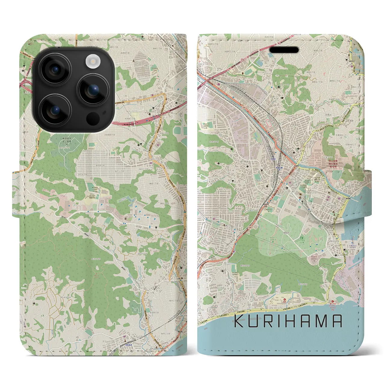 【久里浜（神奈川県）】地図柄iPhoneケース（手帳タイプ）ナチュラル・iPhone 16 用