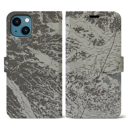 【栗原（宮城県）】地図柄iPhoneケース（手帳タイプ）モノトーン・iPhone 13 用