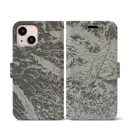 【栗原（宮城県）】地図柄iPhoneケース（手帳タイプ）モノトーン・iPhone 13 mini 用