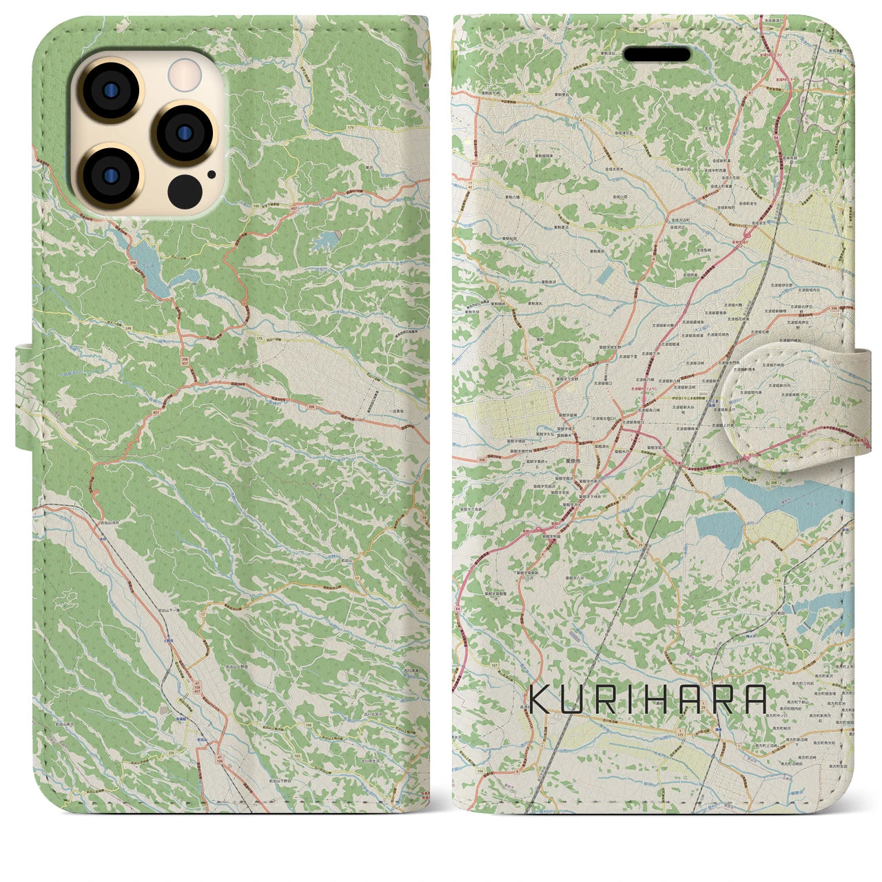 【栗原（宮城県）】地図柄iPhoneケース（手帳タイプ）