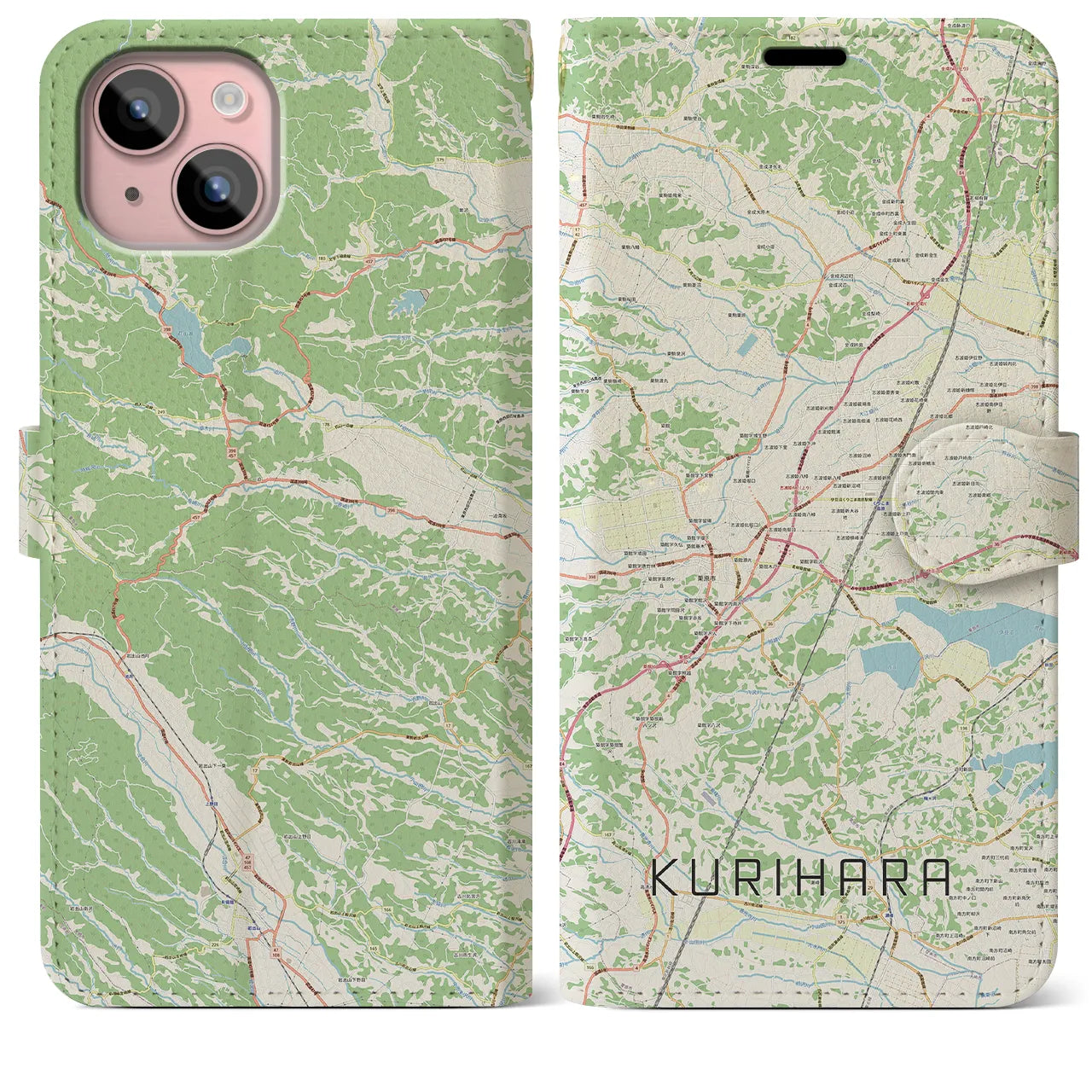 【栗原（宮城県）】地図柄iPhoneケース（手帳タイプ）