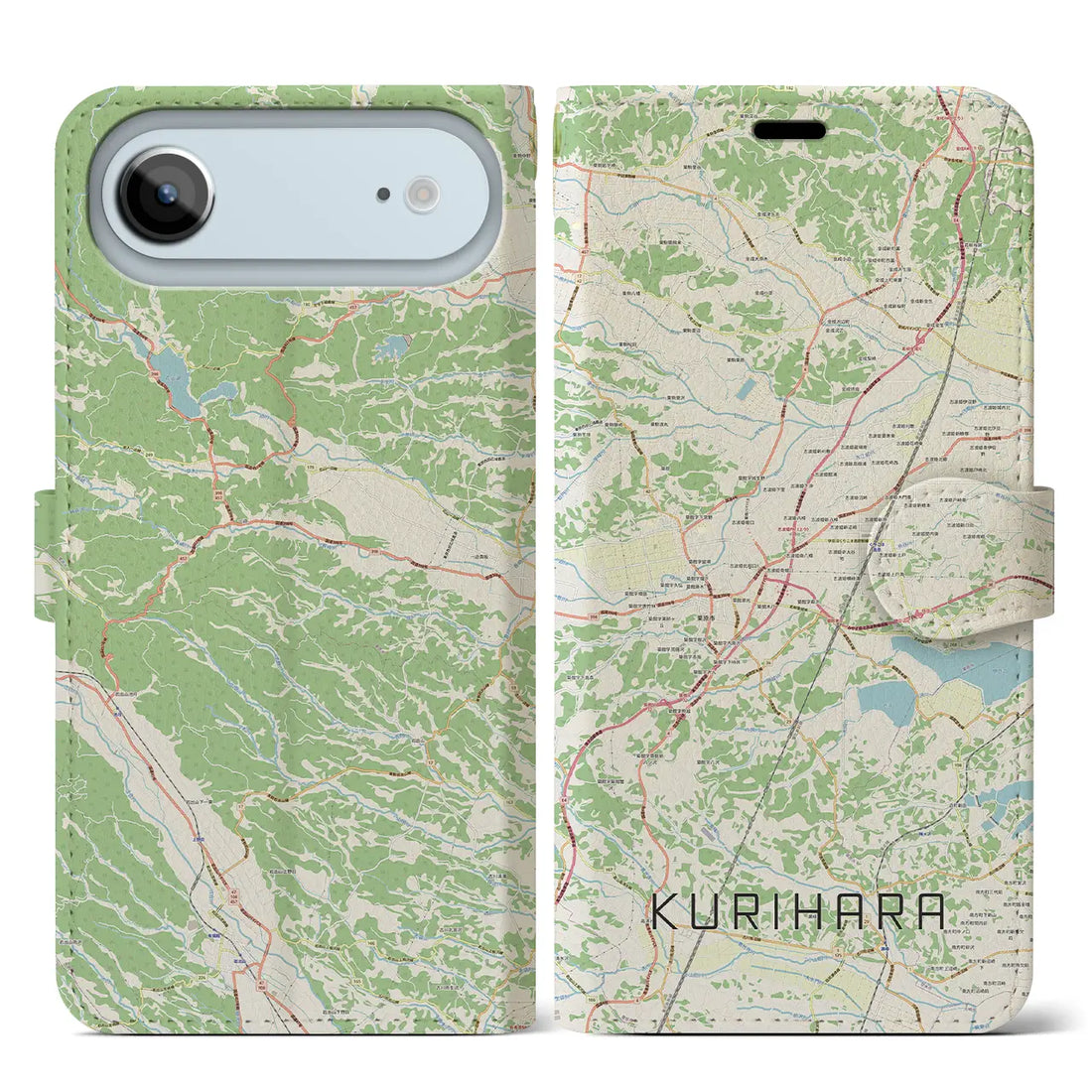【栗原(宮城県)】地図柄iPhoneケース(手帳タイプ)モノトーン・iPhone 17 Pro Max 用