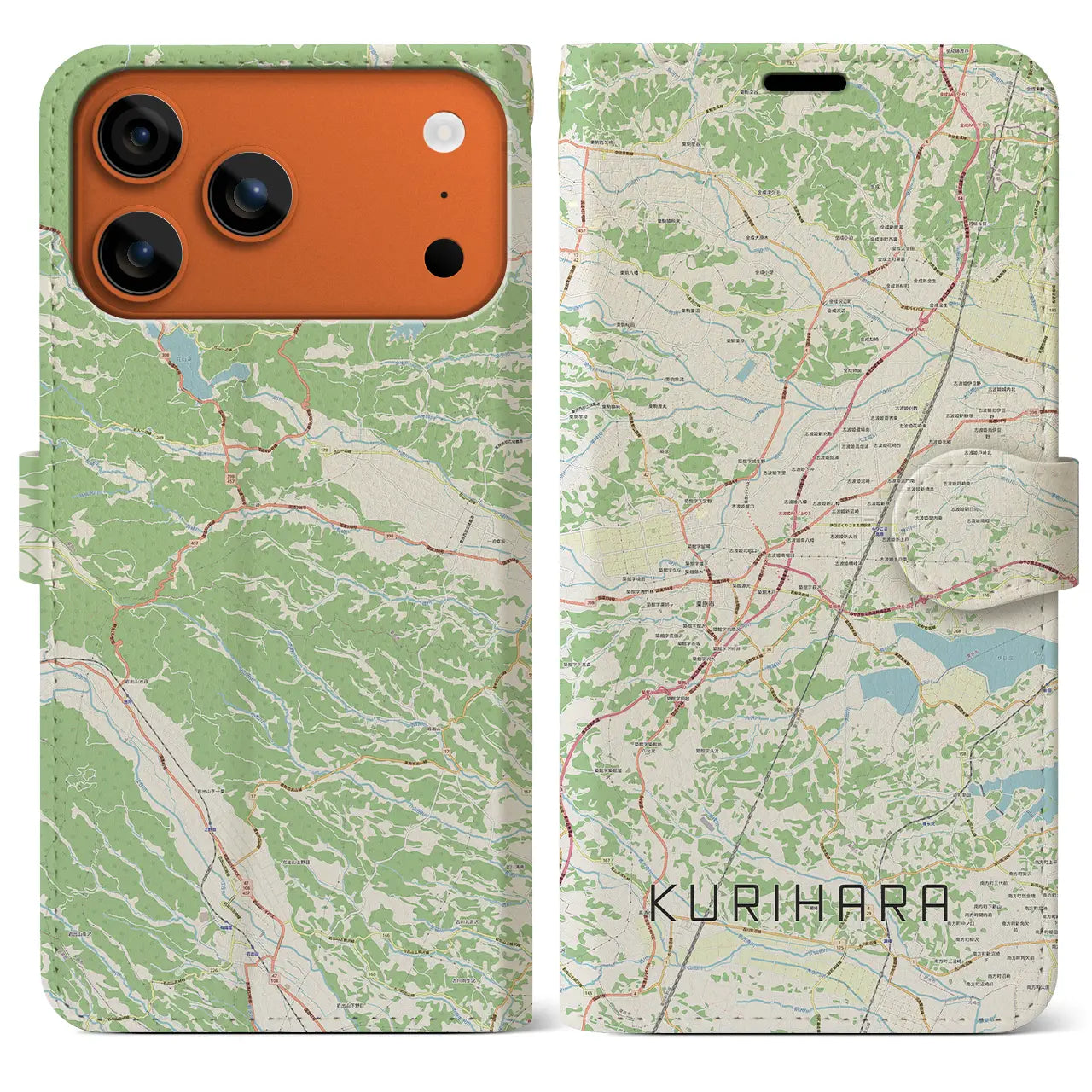 【栗原（宮城県）】地図柄iPhoneケース（手帳タイプ）